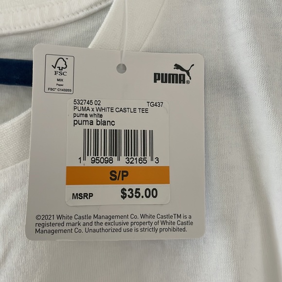 (NWT) Rare Mens Puma White Castle shirt size small - Picture 3 of 3